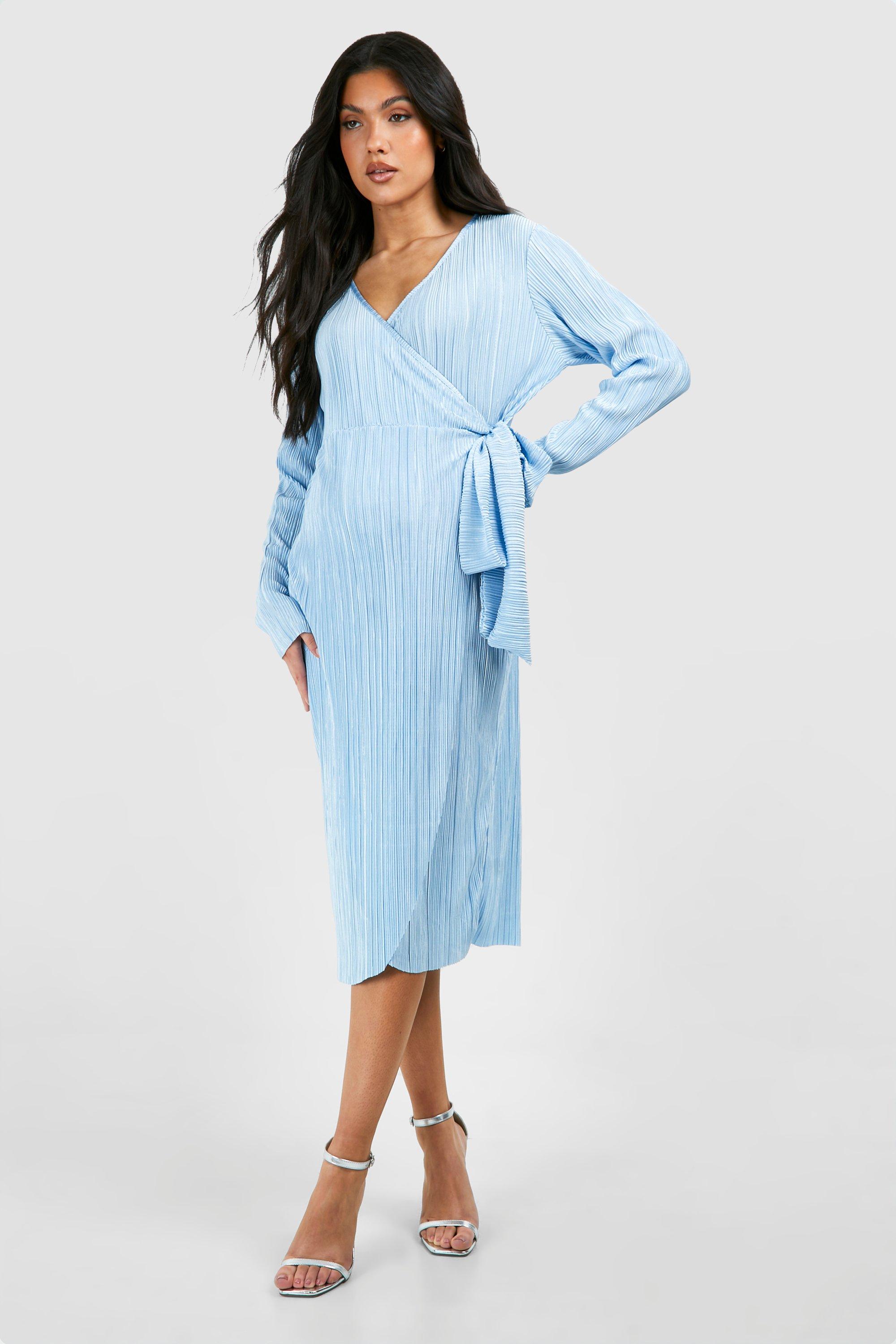 Maternity Plisse Wrap Belted Midi Dress boohoo DK